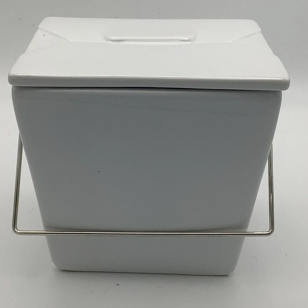 Pottery Barn Ceramic Chinese Take Out Box with Metal Handle